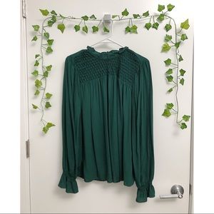 Forest Green Long-sleeve Blouse